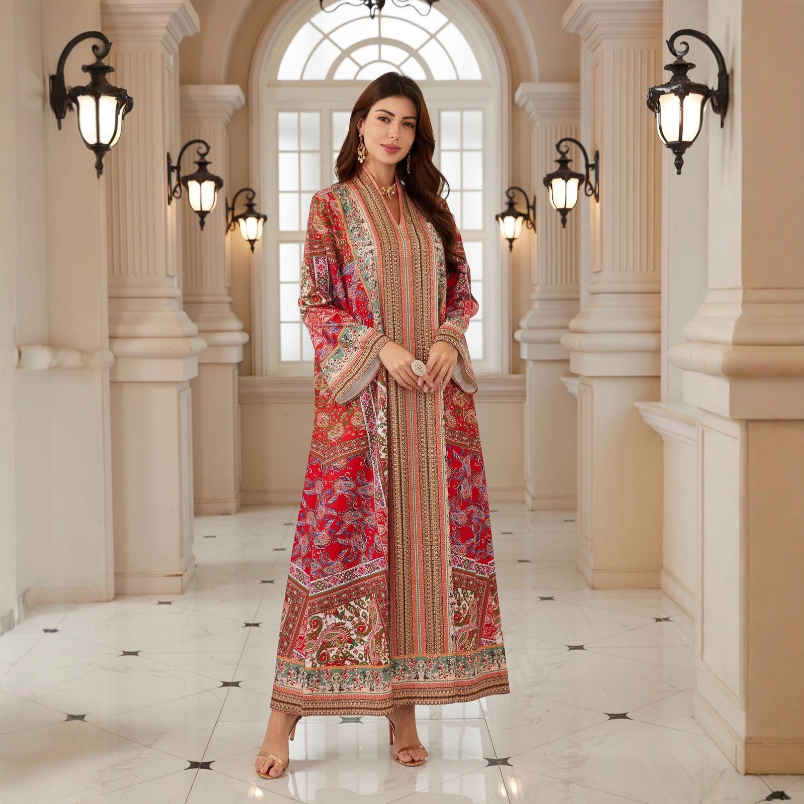 Dubai Abaya Muslim Womens Printed Pullover Dress - Image 3