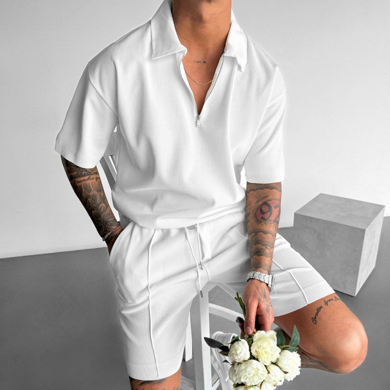Polo Casual Short Sleeve Drawstring Shorts Men's Set - Image 10