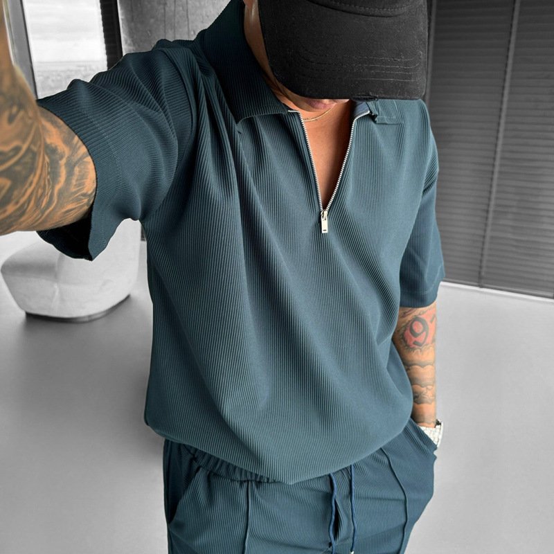 Polo Casual Short Sleeve Drawstring Shorts Men's Set - Image 5