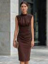 Round-neck Sleeveless Top With Pleated Figure-hugging Dress