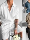 Polo Casual Short Sleeve Drawstring Shorts Men's Set
