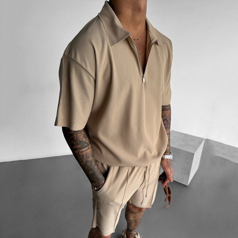 Polo Casual Short Sleeve Drawstring Shorts Men's Set - Image 8