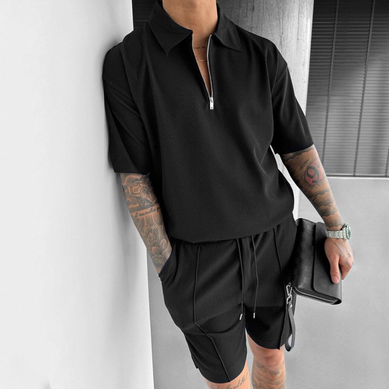 Polo Casual Short Sleeve Drawstring Shorts Men's Set - Image 2
