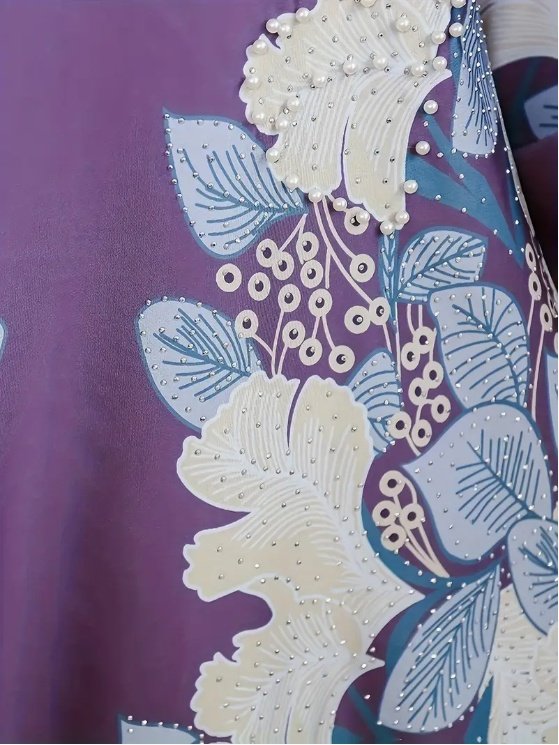 Elegant Floral Print Long Sleeve Abaya Dress - Image 2