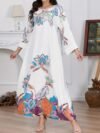 Elegant Floral Print Long Sleeve Abaya Dress